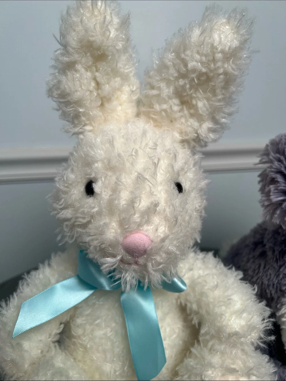 F.A.O Schwartz. Plush Bunny & Puppy Set - Cream Bunny with Bow, White Gray Puppy